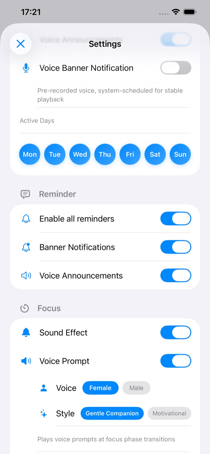 Voice banner settings