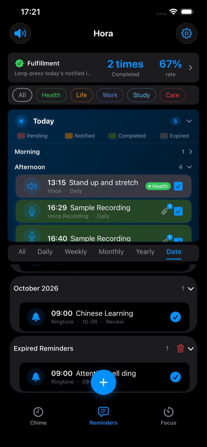 Reminders list